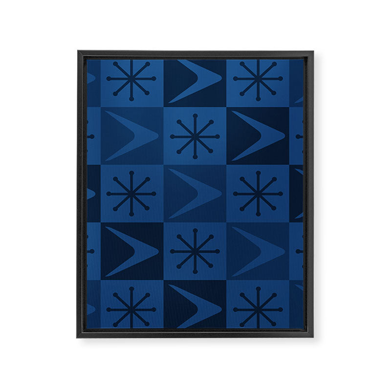 Atomic Age Art Checkered Boomerangs Dark Blue Framed Canvas Print Gallery Image 8