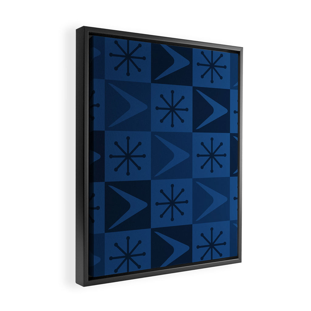 Atomic Age Art Checkered Boomerangs Dark Blue Framed Canvas Print Gallery Image 2