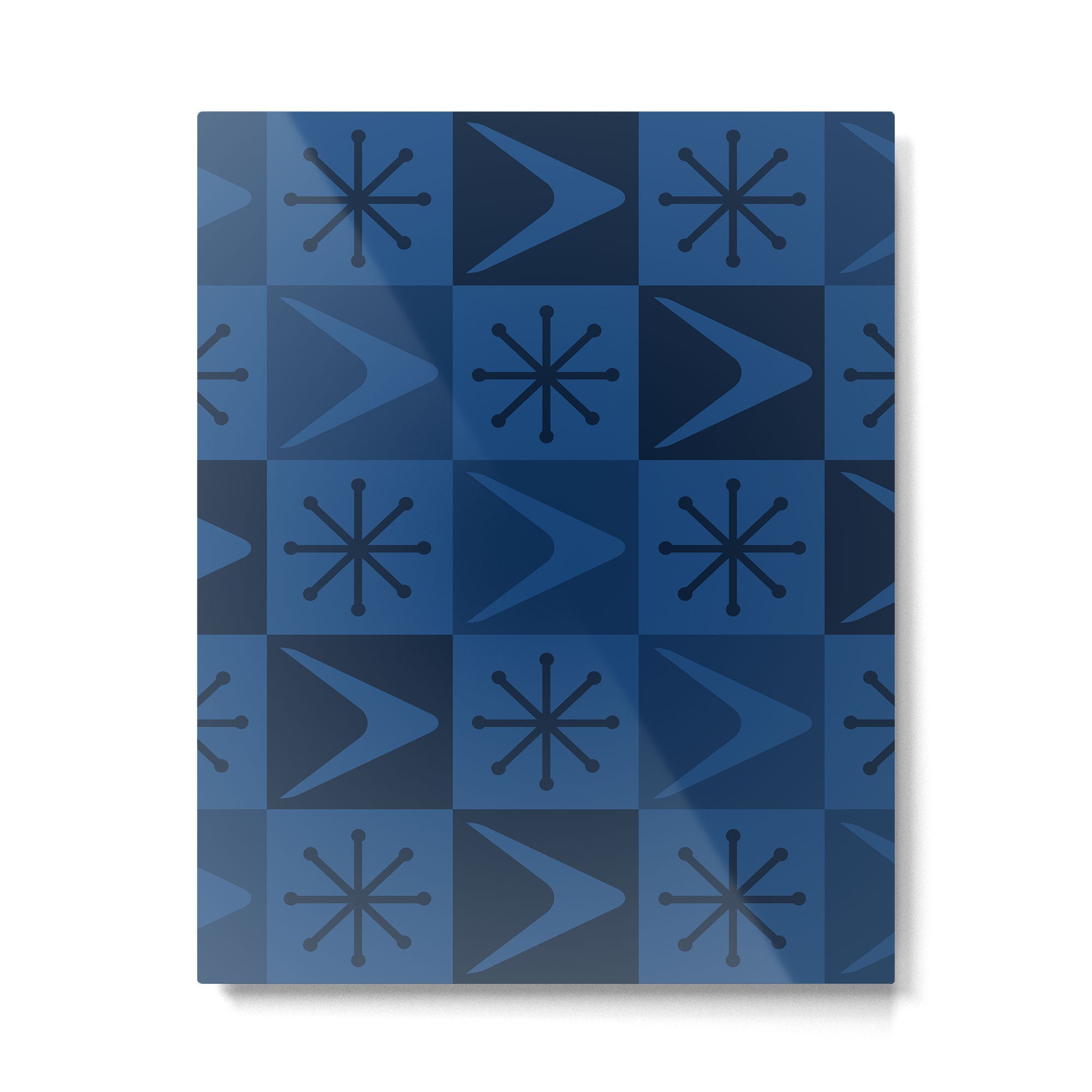 Atomic Age Art Checkered Boomerangs Dark Blue Metal Print Gallery Image 6