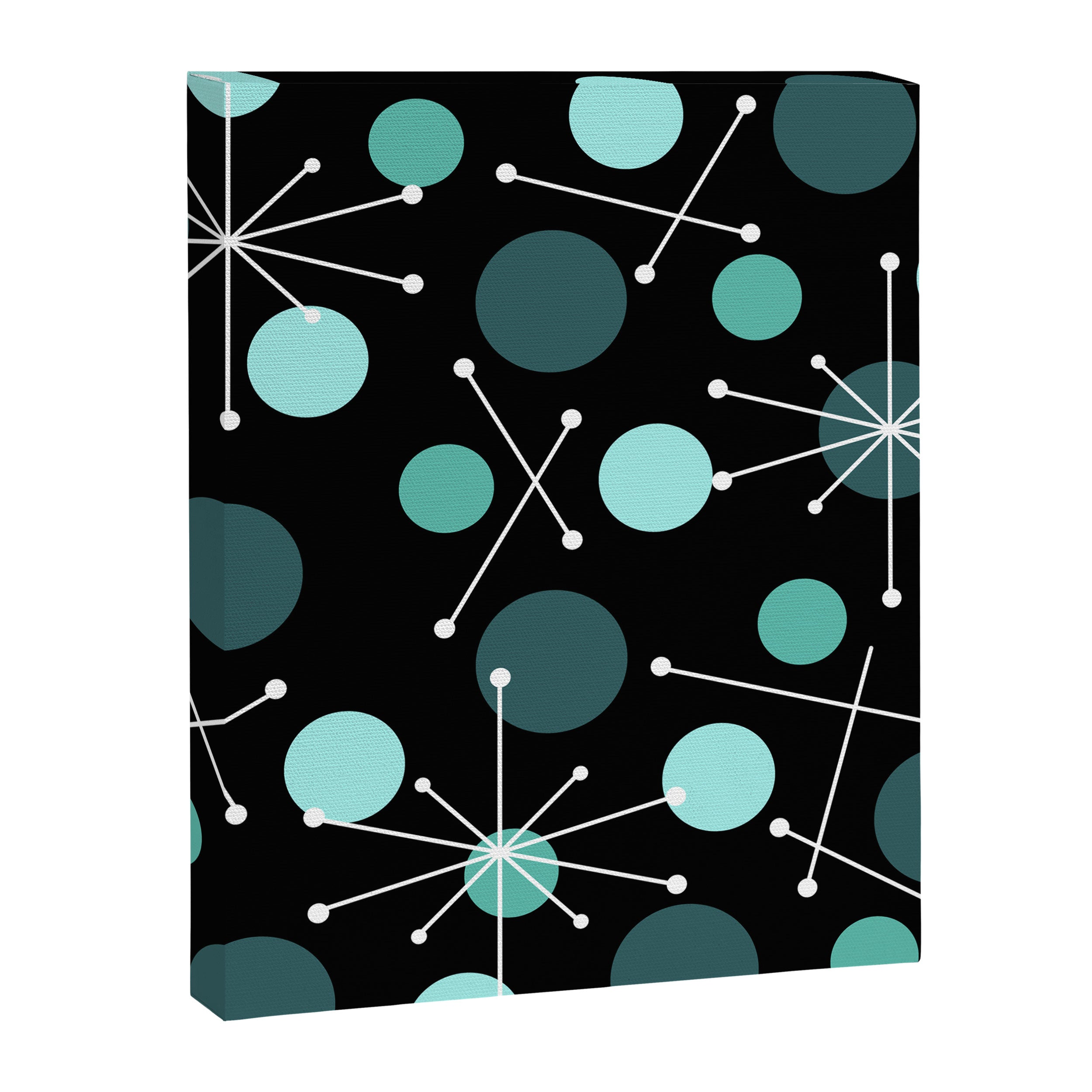 Atomic Age Dots And Starbursts Black Turquoise Canvas Print Gallery Image 8