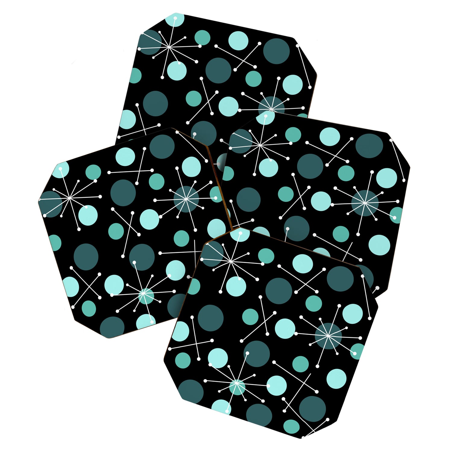 Atomic Age Dots And Starbursts Black Turquoise Coaster Gallery Image 1