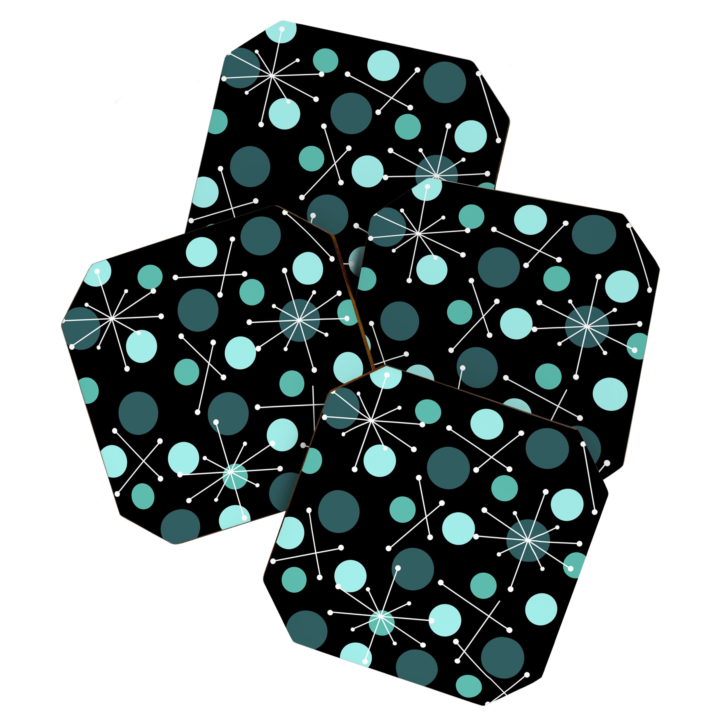 Atomic Age Dots And Starbursts Black Turquoise Coaster Gallery Image 1