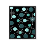 Atomic Age Dots And Starbursts Black Turquoise Framed Canvas Print Gallery Image 8