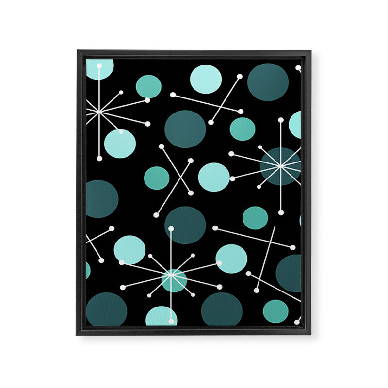 Atomic Age Dots And Starbursts Black Turquoise Framed Canvas Print Gallery Image 8