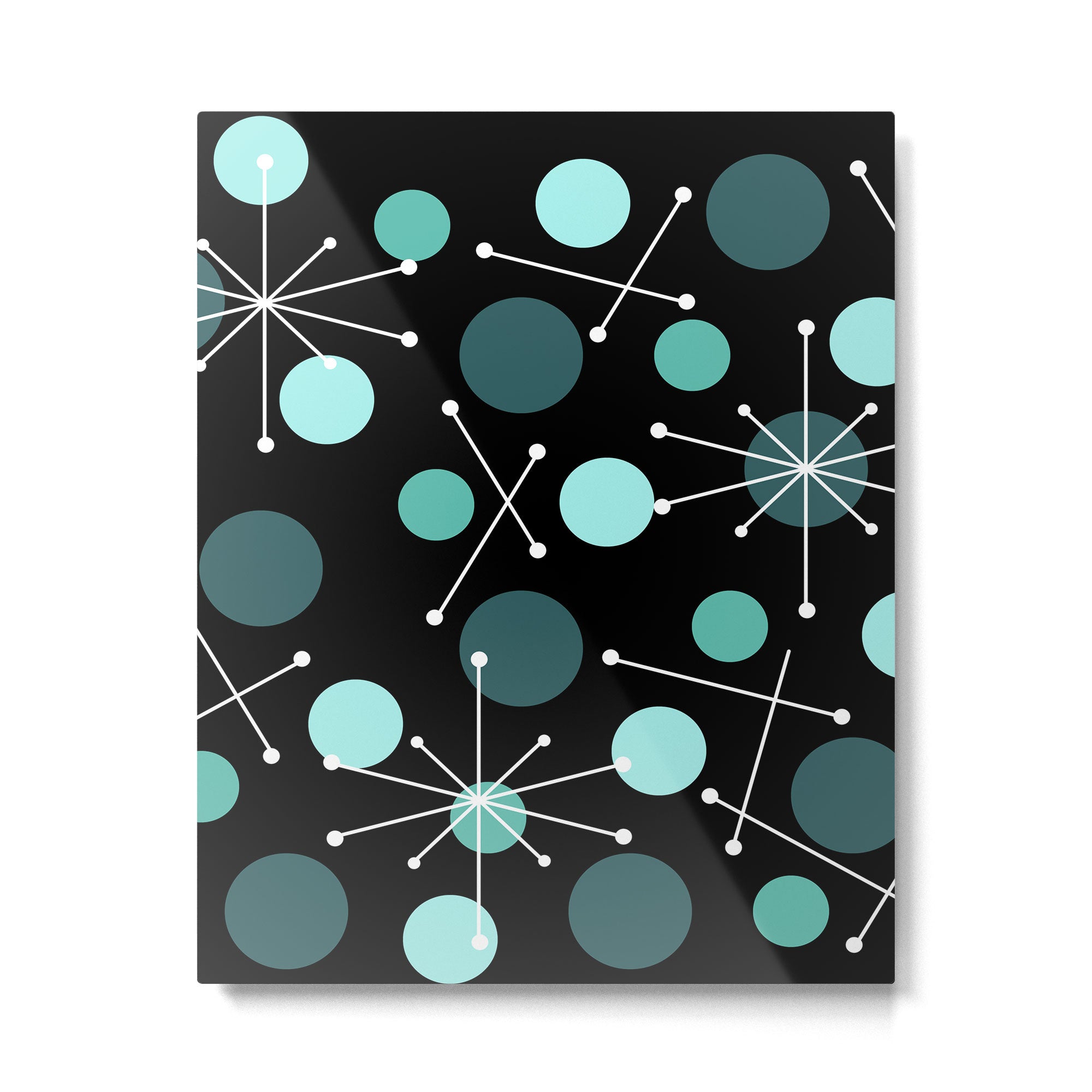 Atomic Age Dots And Starbursts Black Turquoise Metal Print Gallery Image 6