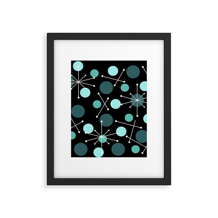 Atomic Age Dots And Starbursts Black Turquoise Framed Art Print Gallery Image 1