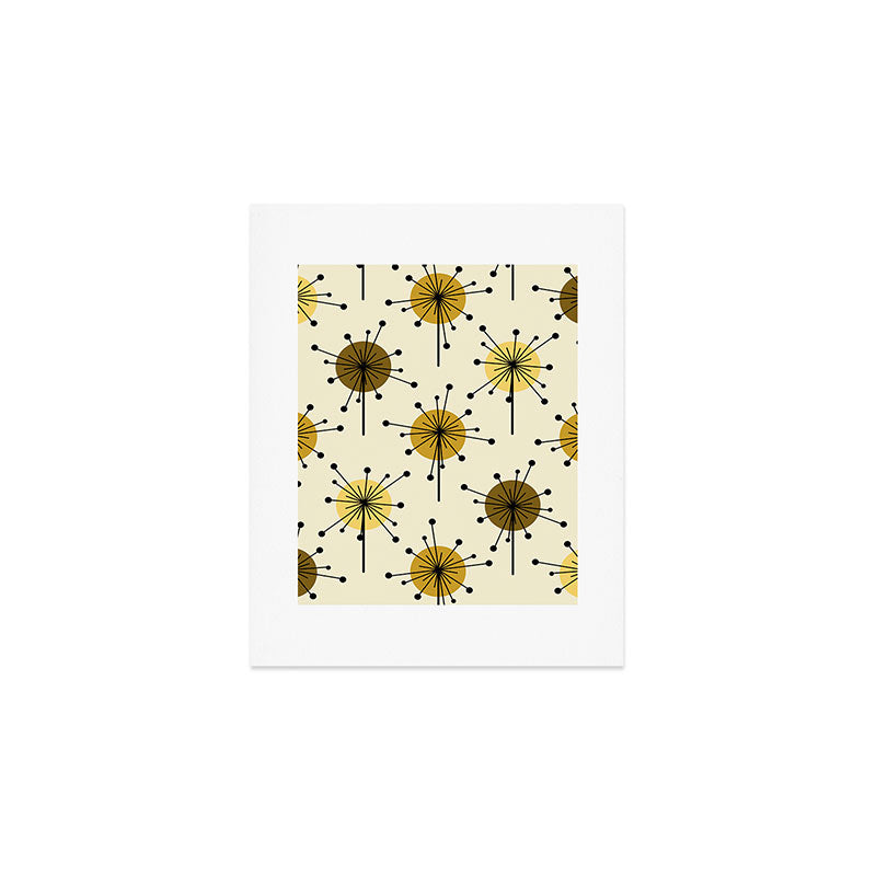 Atomic Era Sputnik Starburst Flowers Light Yellow Art Print Gallery Image 1