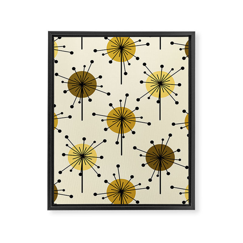 Atomic Era Sputnik Starburst Flowers Light Yellow Framed Canvas Print Gallery Image 8