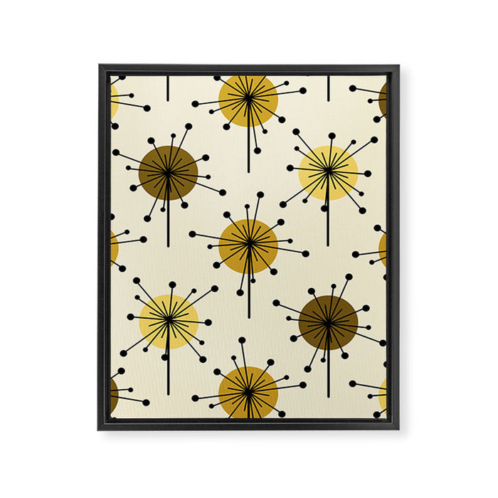 Atomic Era Sputnik Starburst Flowers Light Yellow Framed Canvas Print Gallery Image 1