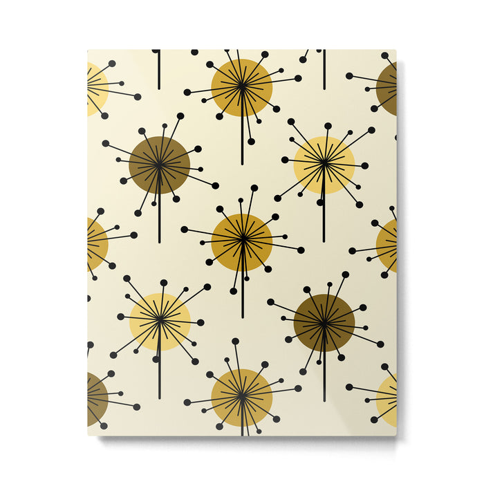 Atomic Era Sputnik Starburst Flowers Light Yellow Metal Print Gallery Image 1