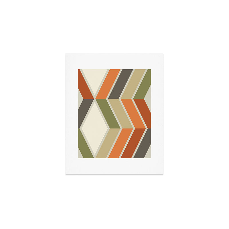 Mid Century Modern Diagonal Stripes Green Orange Art Print Gallery Image 1