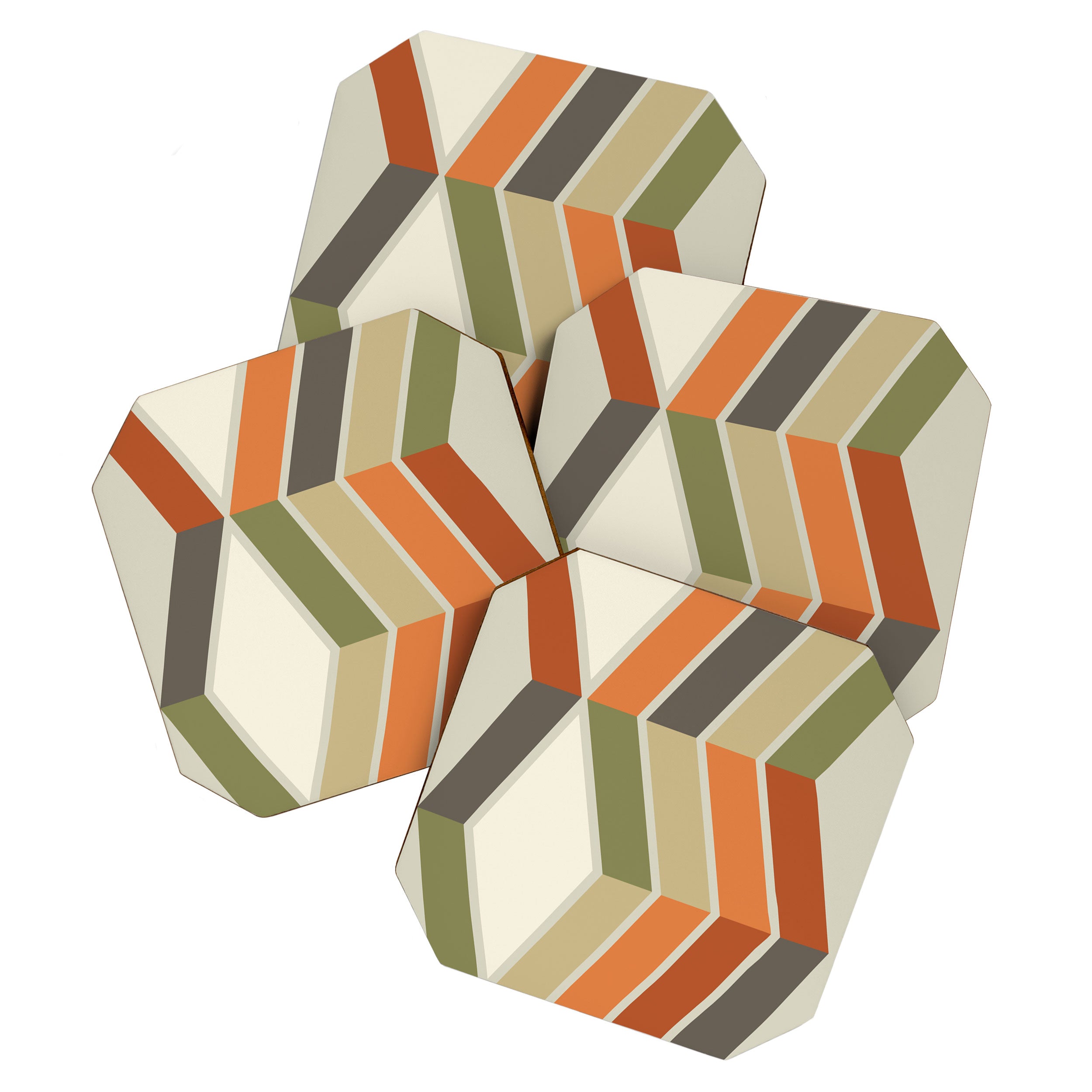 Mid Century Modern Diagonal Stripes Green Orange Coaster Gallery Image 1
