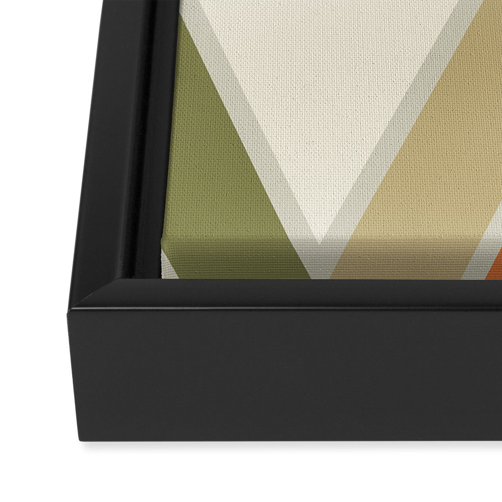 Mid Century Modern Diagonal Stripes Green Orange Framed Canvas Print Gallery Image 3
