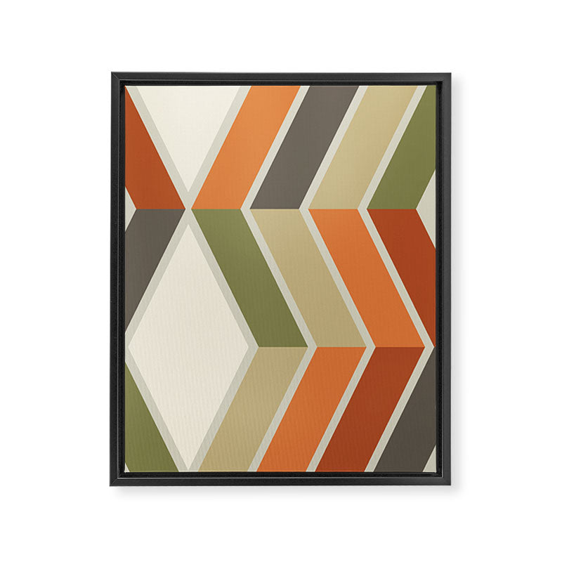 Mid Century Modern Diagonal Stripes Green Orange Framed Canvas Print Gallery Image 8