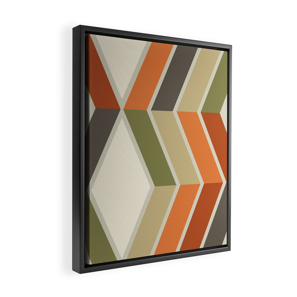 Mid Century Modern Diagonal Stripes Green Orange Framed Canvas Print Gallery Image 2