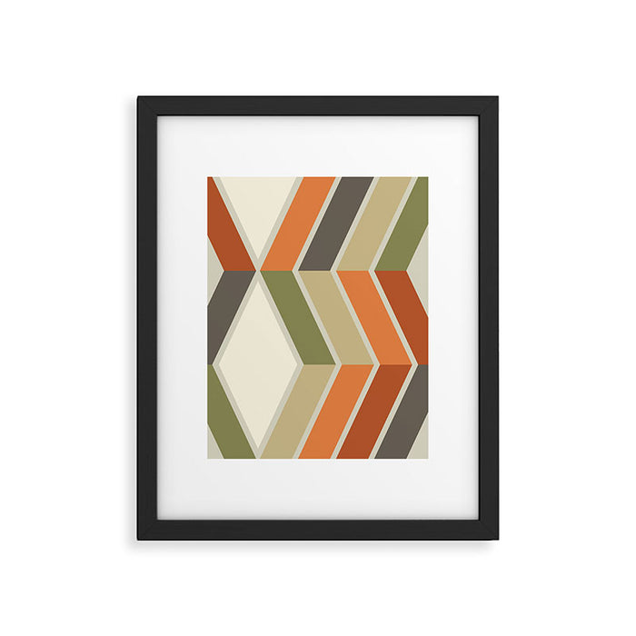 Mid Century Modern Diagonal Stripes Green Orange Framed Art Print Gallery Image 1