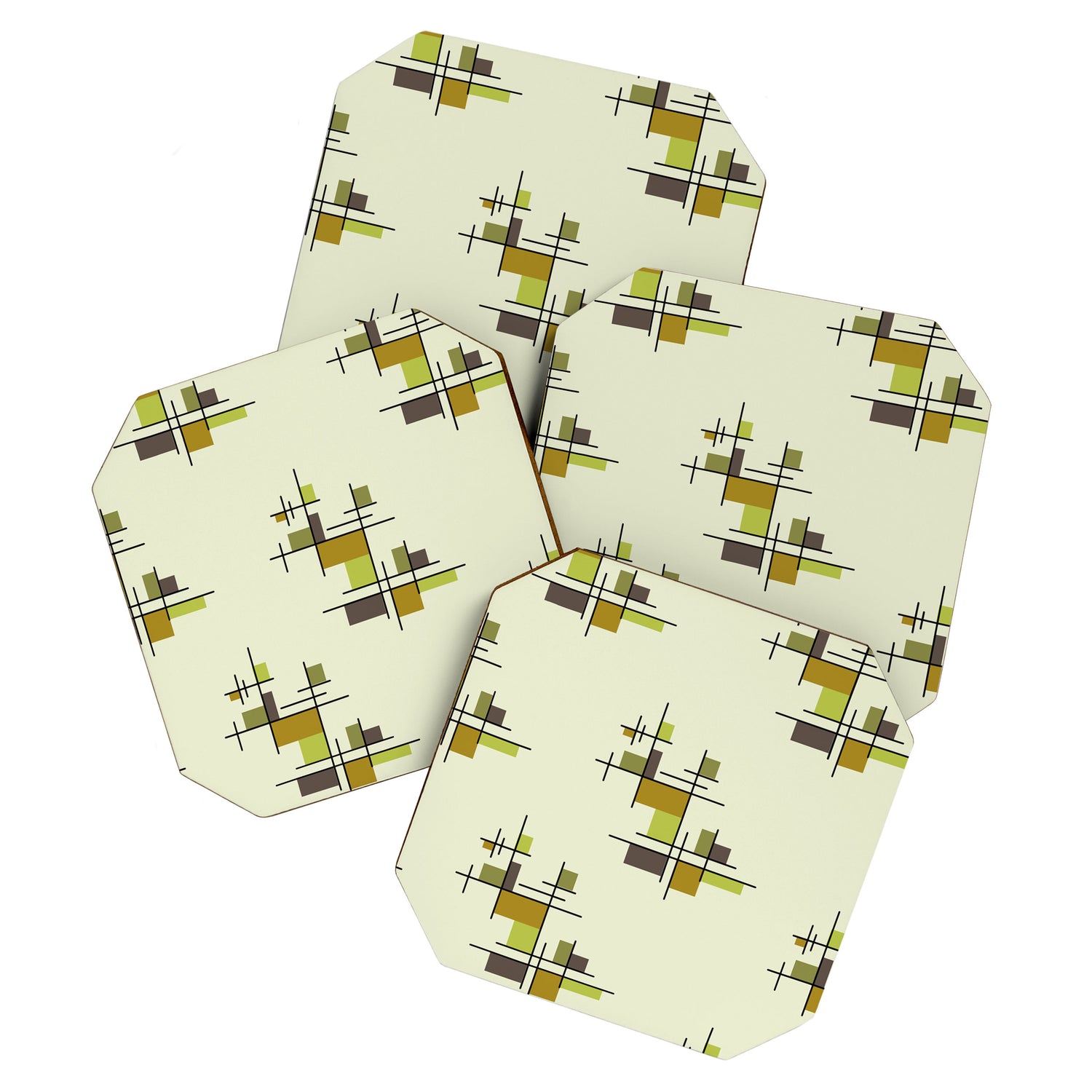 Mid Century Modern Geometric Chartreuse Coaster Gallery Image 1