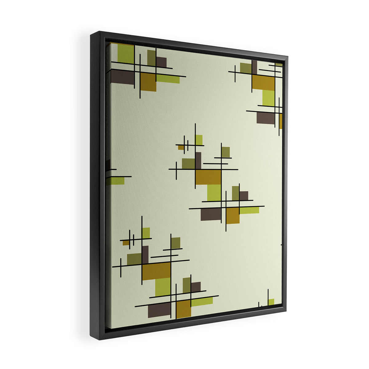 Mid Century Modern Geometric Chartreuse Framed Canvas Print Gallery Image 2