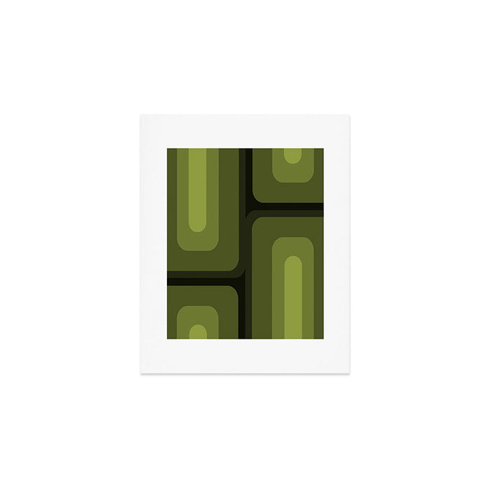 Mid Century Modern Long Rectangles Dark Olive Green Art Print Gallery Image 1