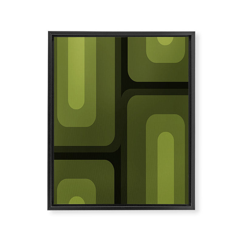 Mid Century Modern Long Rectangles Dark Olive Green Framed Canvas Print Gallery Image 8