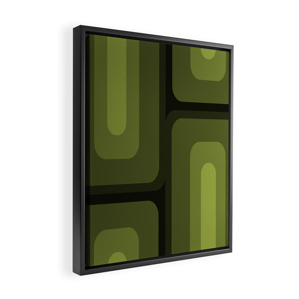 Mid Century Modern Long Rectangles Dark Olive Green Framed Canvas Print Gallery Image 2