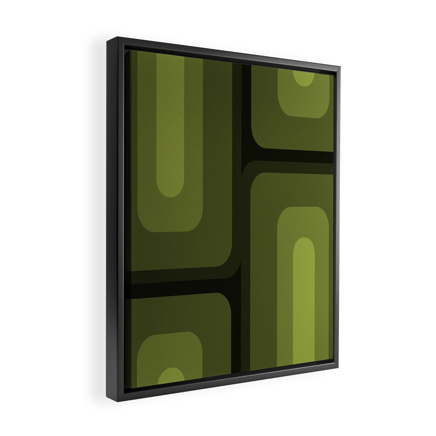Mid Century Modern Long Rectangles Dark Olive Green Framed Canvas Print Gallery Image 2