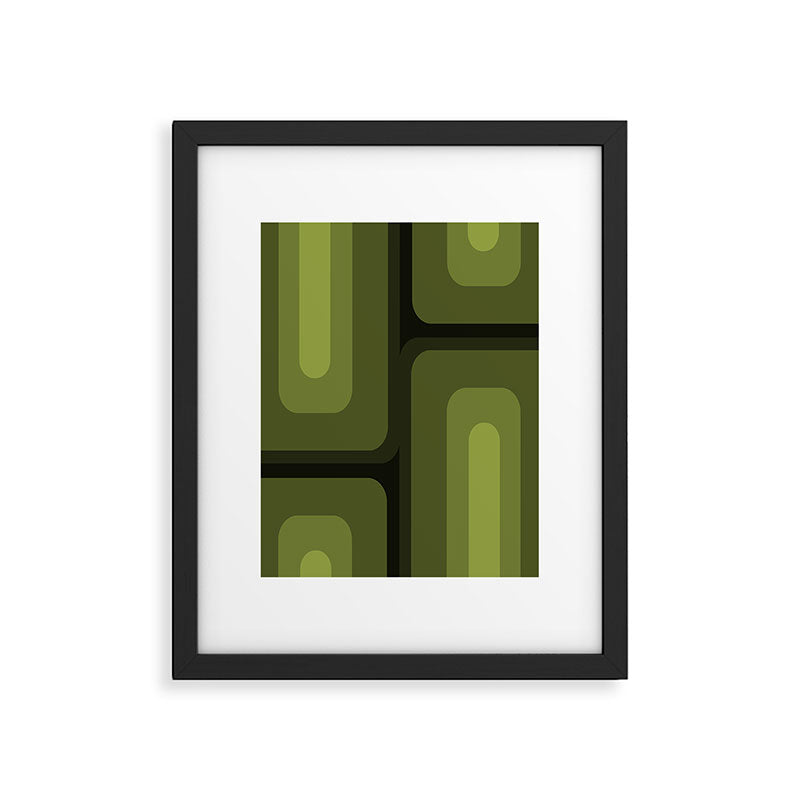 Mid Century Modern Long Rectangles Dark Olive Green Framed Art Print Gallery Image 6