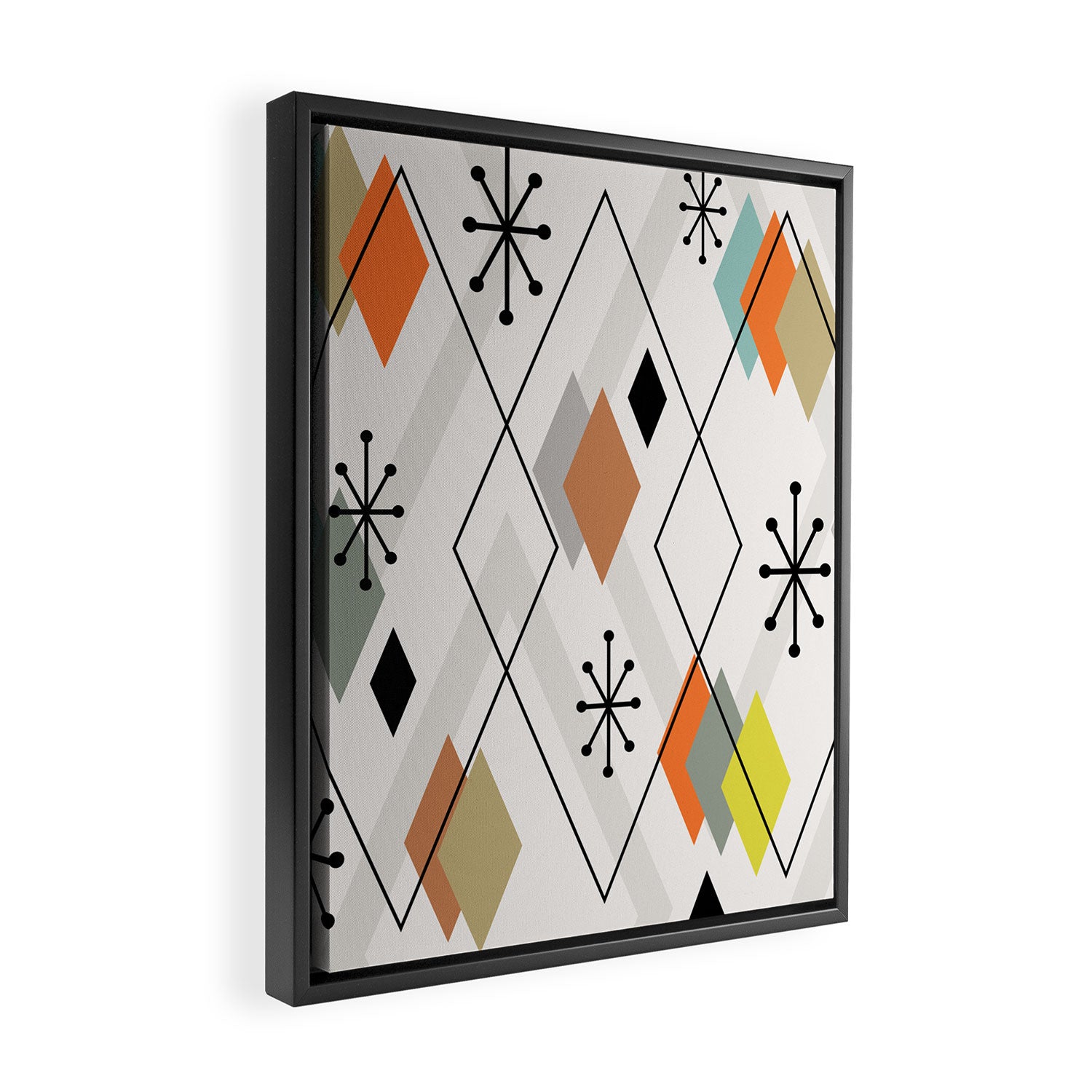 Mid Century Modern Scattered Diamonds Framed Canvas Print Gallery Image 2