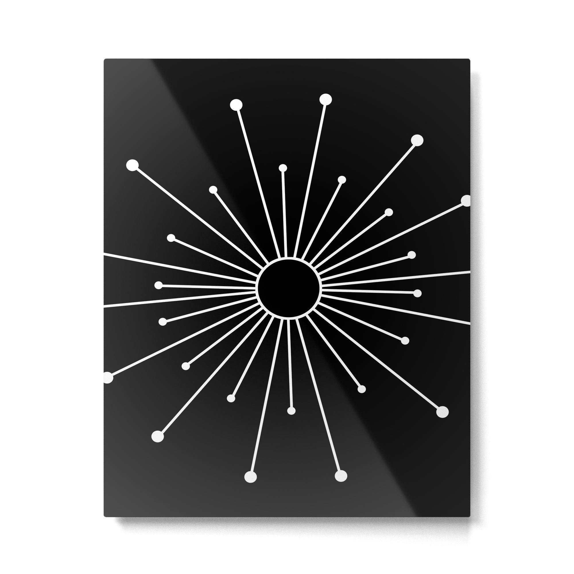 Mid Century Modern Simple Sputnik Starburst Black/White Metal Print Gallery Image 6