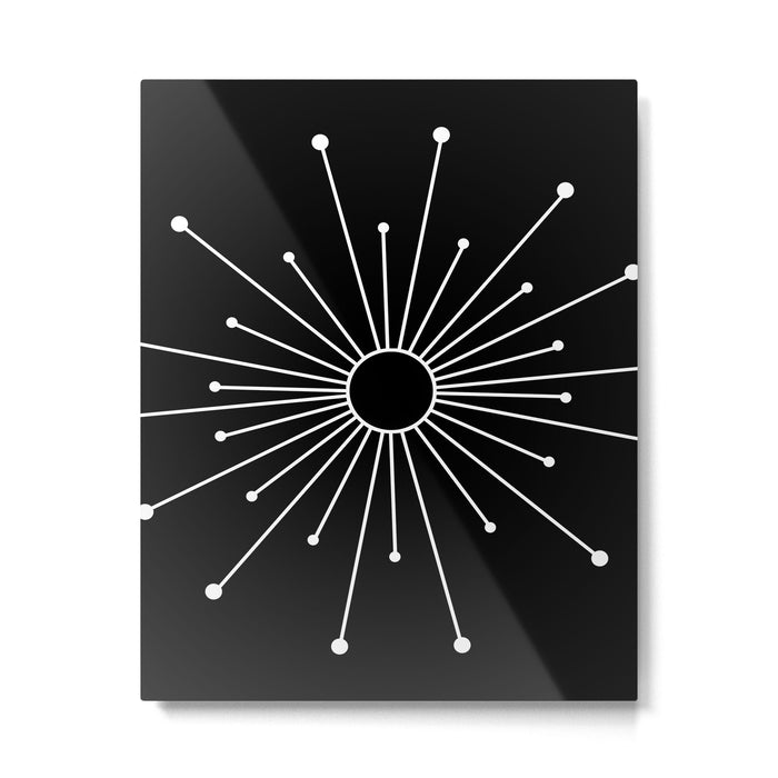 Mid Century Modern Simple Sputnik Starburst Black/White Metal Print Gallery Image 1