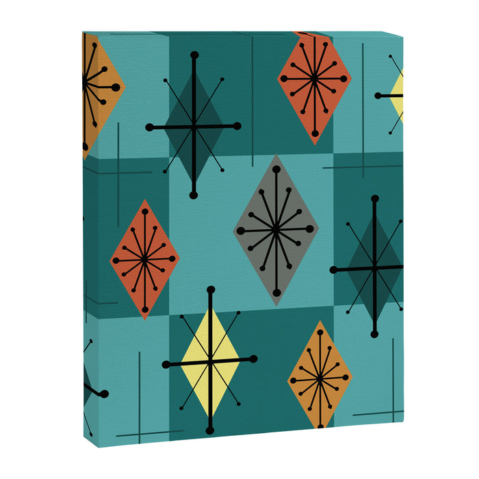Mid Century Modern Starburst Diamonds Turquise & Teal Canvas Print Gallery Image 1