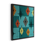 Mid Century Modern Starburst Diamonds Turquise & Teal Framed Canvas Print Gallery Image 2