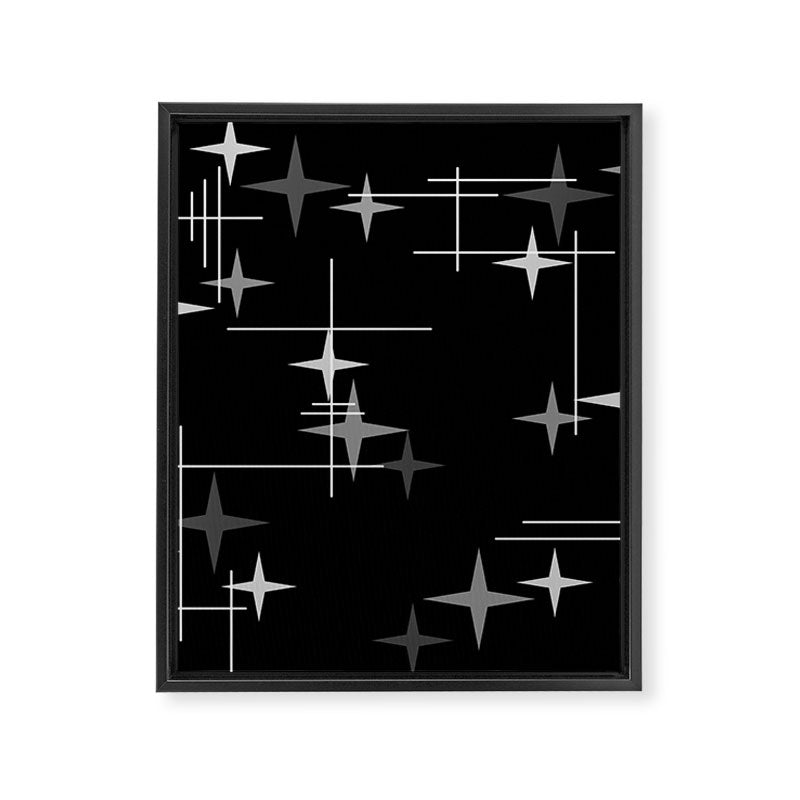 Mid Century Modern Stars (Black) Framed Canvas Print Gallery Image 8