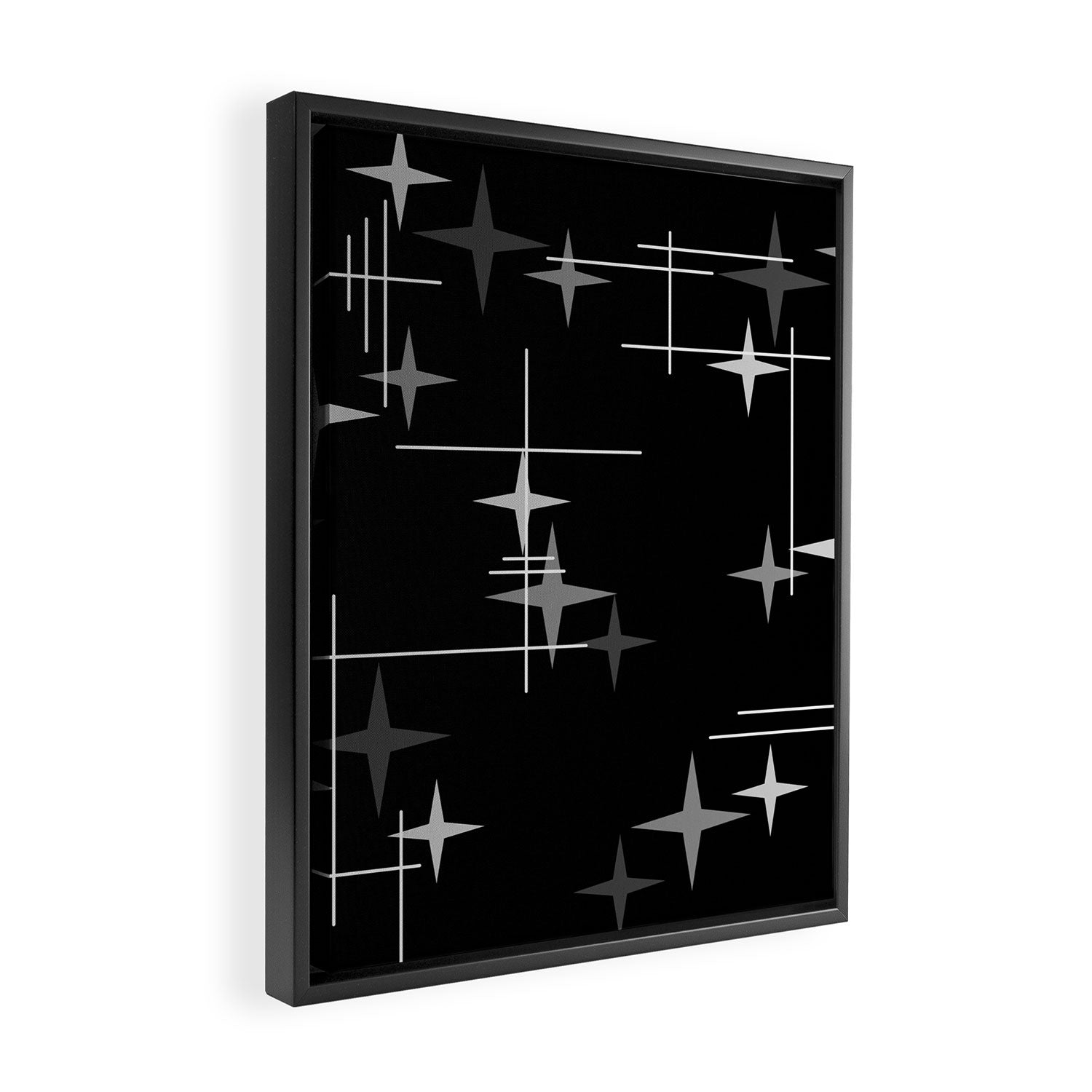 Mid Century Modern Stars (Black) Framed Canvas Print Gallery Image 2