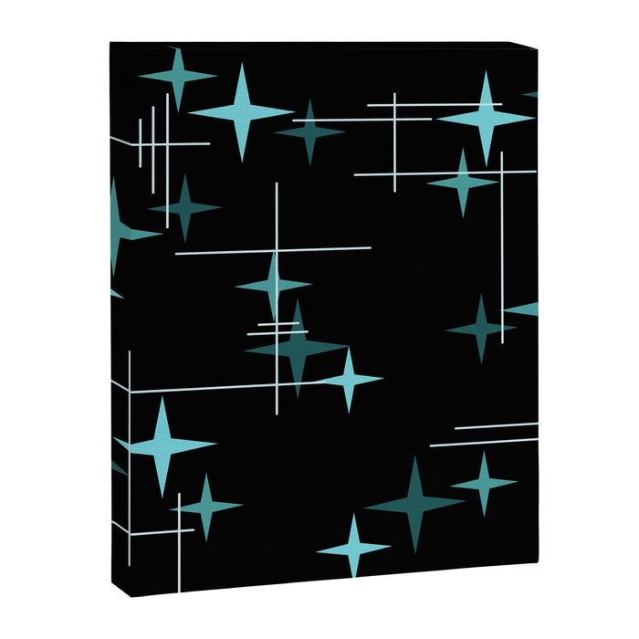 Mid Century Modern Stars Black Teal Canvas Print Gallery Image 1