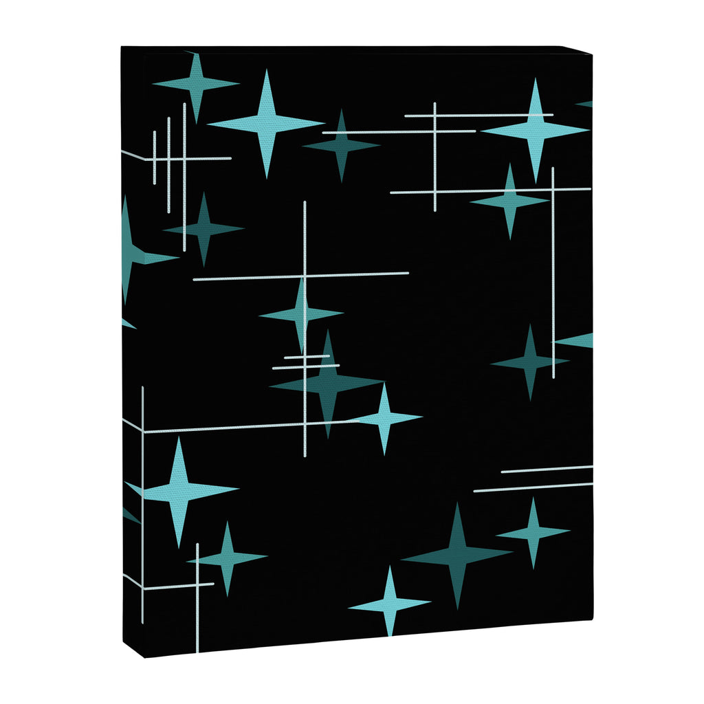 Mid Century Modern Stars Black Teal Canvas Print Gallery Image 8