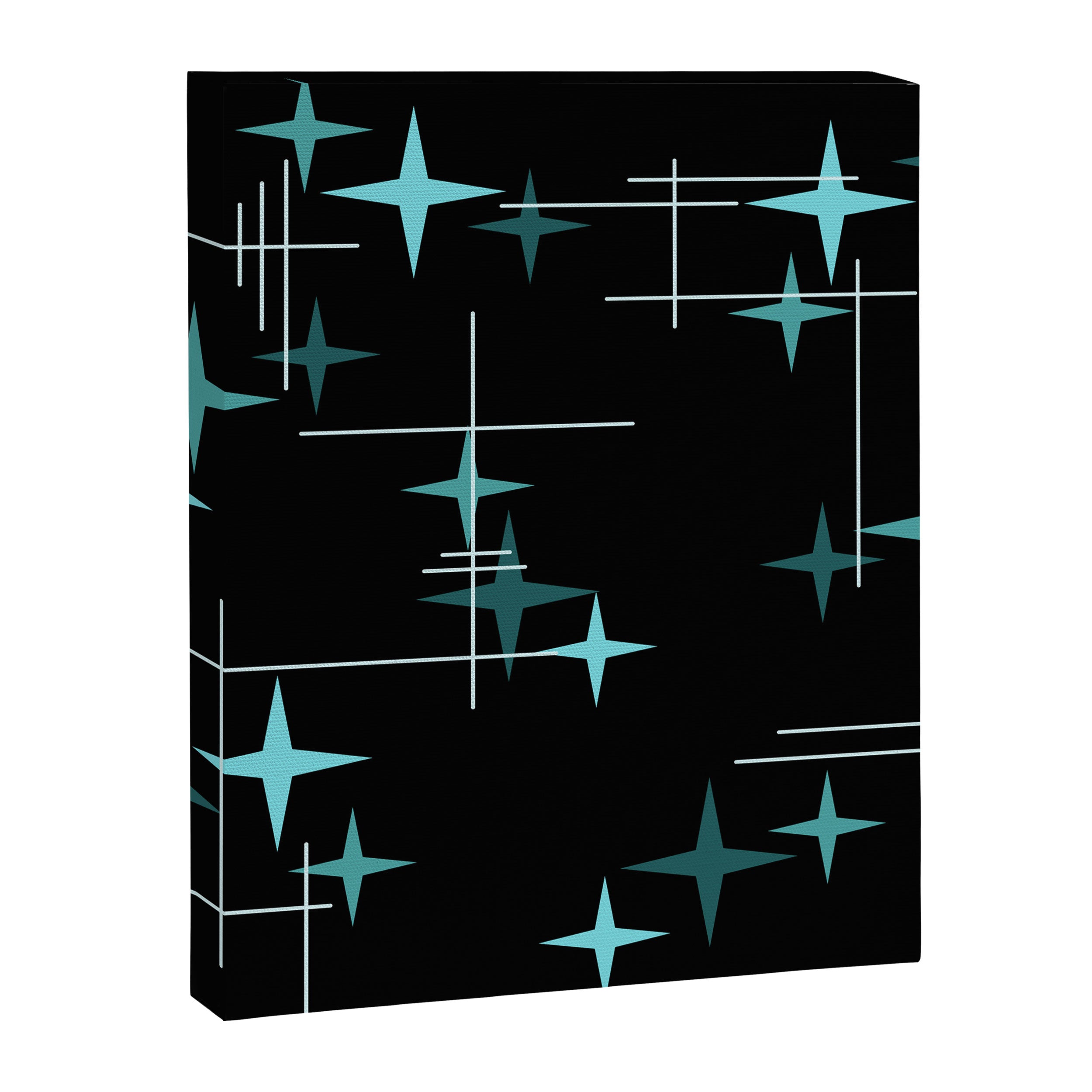 Mid Century Modern Stars Black Teal Canvas Print Gallery Image 8
