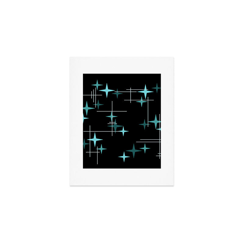 Mid Century Modern Stars Black Teal Art Print Gallery Image 1