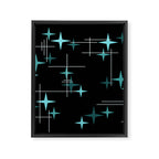Mid Century Modern Stars Black Teal Framed Canvas Print Gallery Image 8