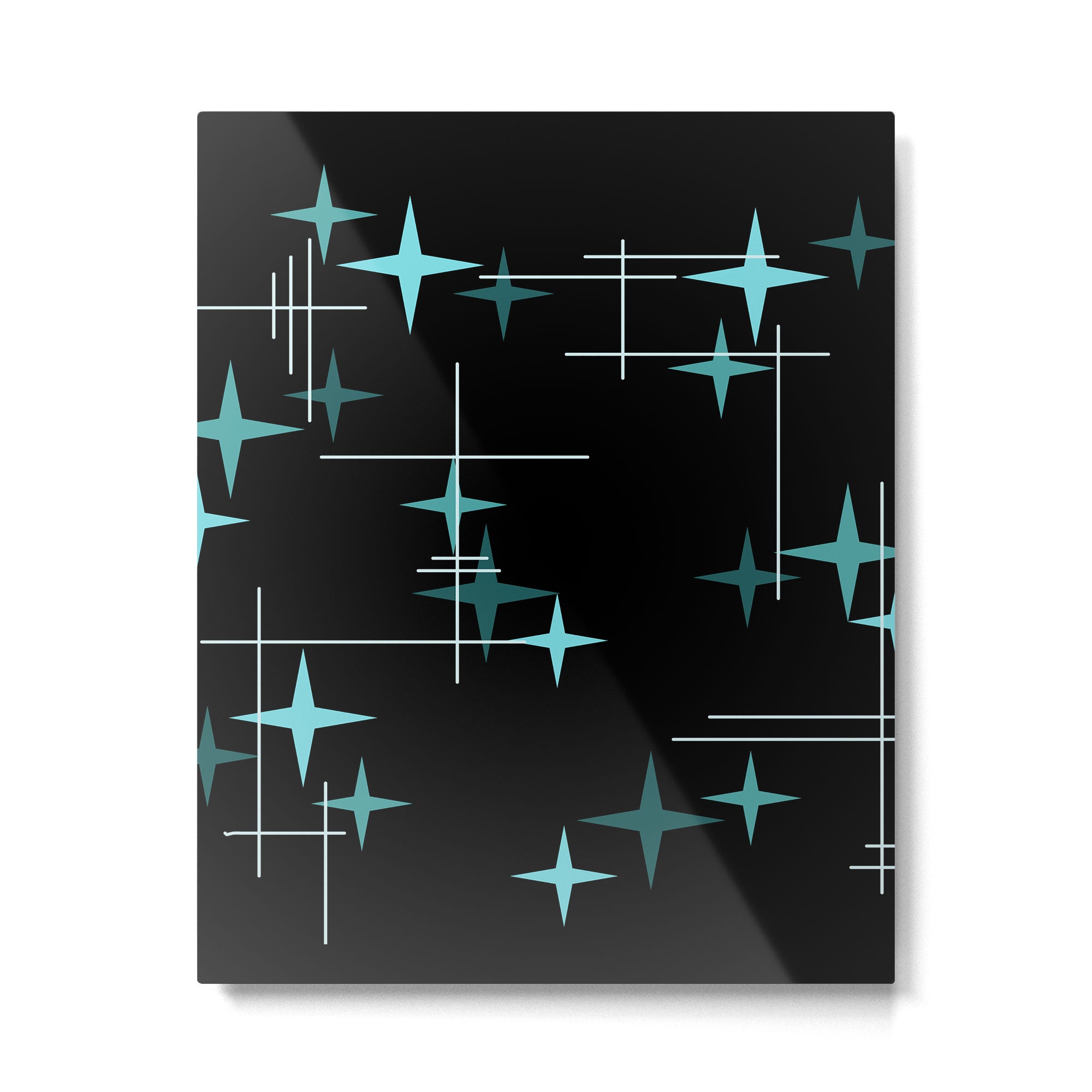 Mid Century Modern Stars Black Teal Metal Print Gallery Image 6