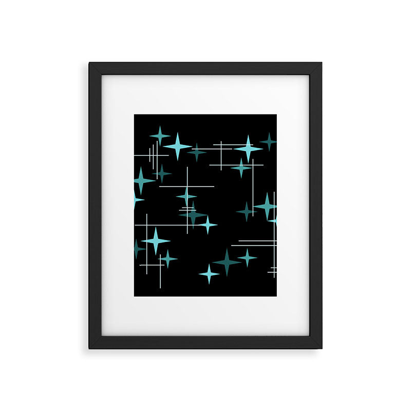 Mid Century Modern Stars Black Teal Framed Art Print Gallery Image 6