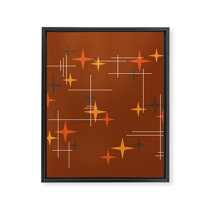 Mid Century Modern Stars Burnt Orange Brown Framed Canvas Print Gallery Image 1