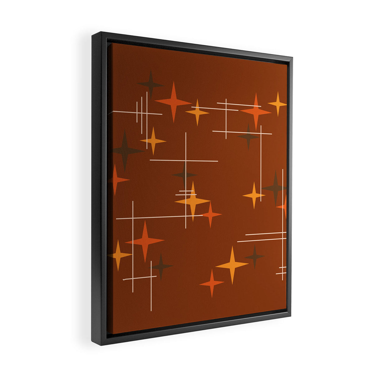 Mid Century Modern Stars Burnt Orange Brown Framed Canvas Print Gallery Image 2