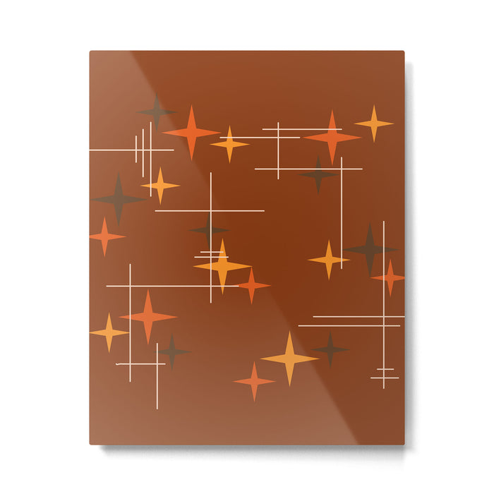 Mid Century Modern Stars Burnt Orange Brown Metal Print Gallery Image 1