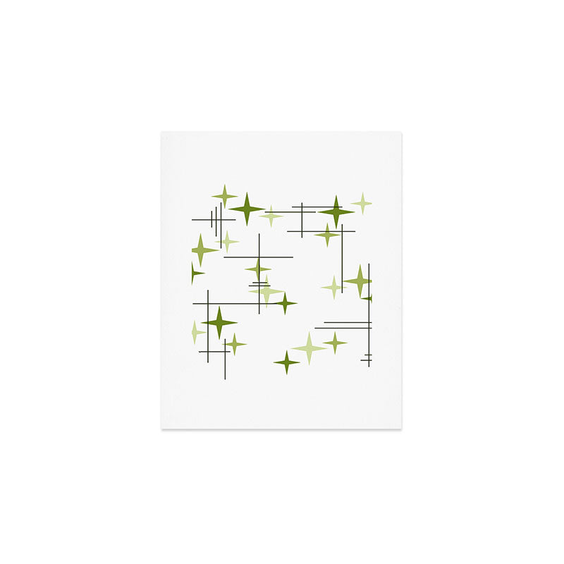 Mid Century Modern Stars Chartreuse Green Art Print Gallery Image 1