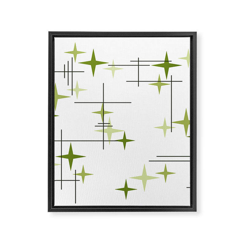 Mid Century Modern Stars Chartreuse Green Framed Canvas Print Gallery Image 8