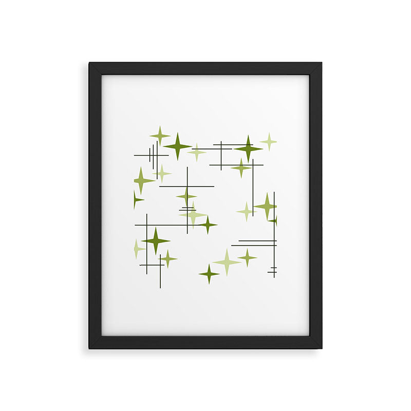 Mid Century Modern Stars Chartreuse Green Framed Art Print Gallery Image 6
