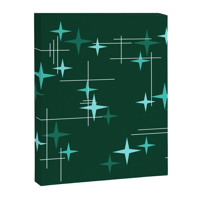 Mid Century Modern Stars Deep Sea Green Canvas Print Gallery Image 1