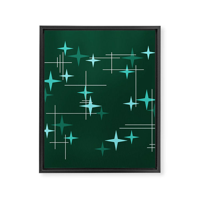 Mid Century Modern Stars Deep Sea Green Framed Canvas Print Gallery Image 1
