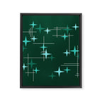 Mid Century Modern Stars Deep Sea Green Framed Canvas Print Gallery Image 8